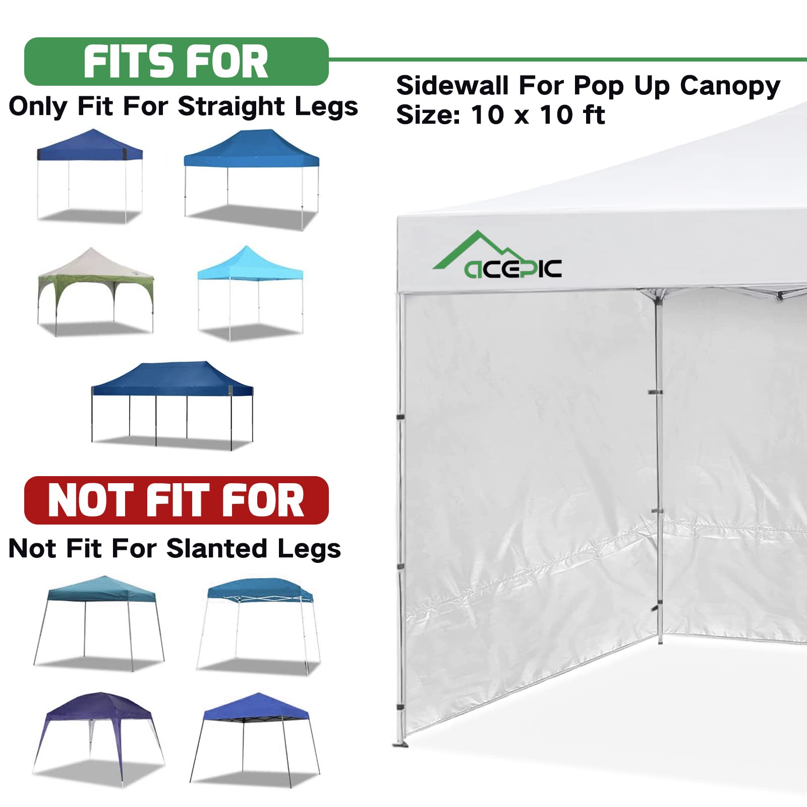 ACEPIC Instant Canopy Tent SideWalls for 10x10 FT Pop Up Canopy 1PCS